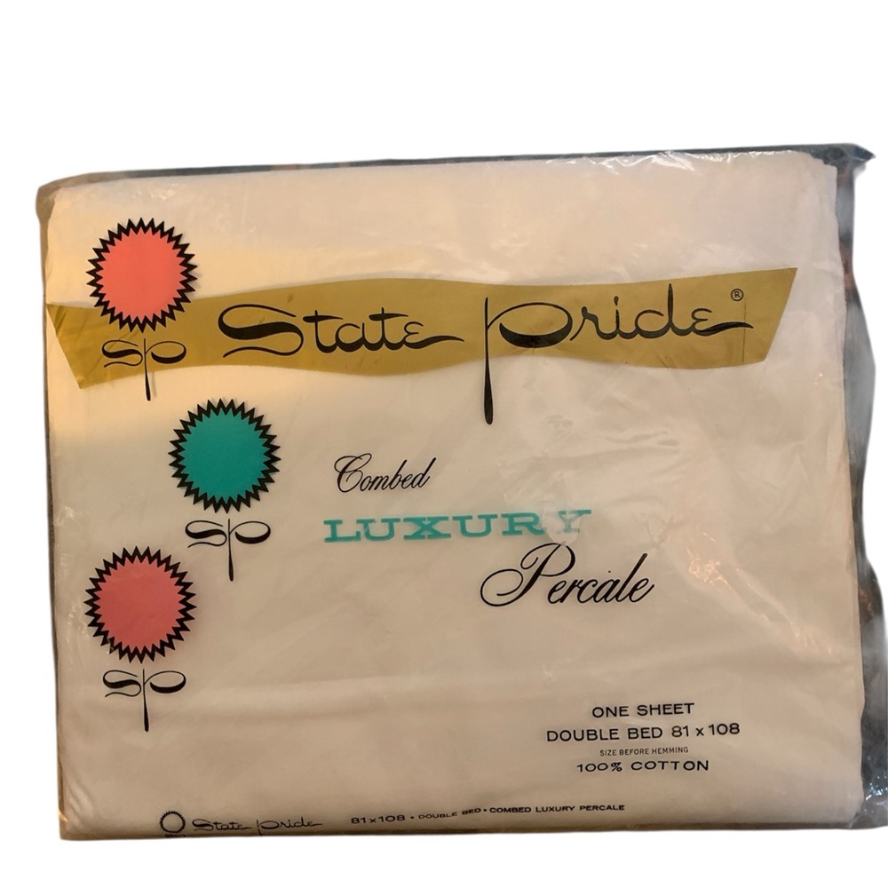Vtg State Pride Combed Luxury Percale Cotton Flat Dbl‎ Bed Top Sheet 81 x 108